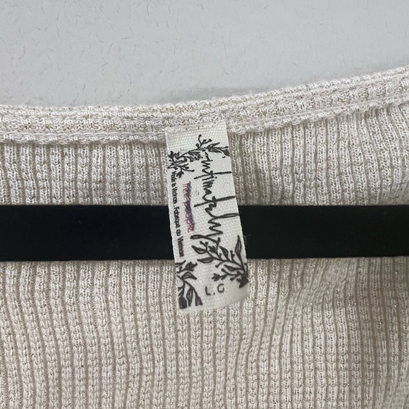 Free People Say When Long Sleeve Top Waffle Weave Cream Metallic Gold Size L - Picture 7 of 10